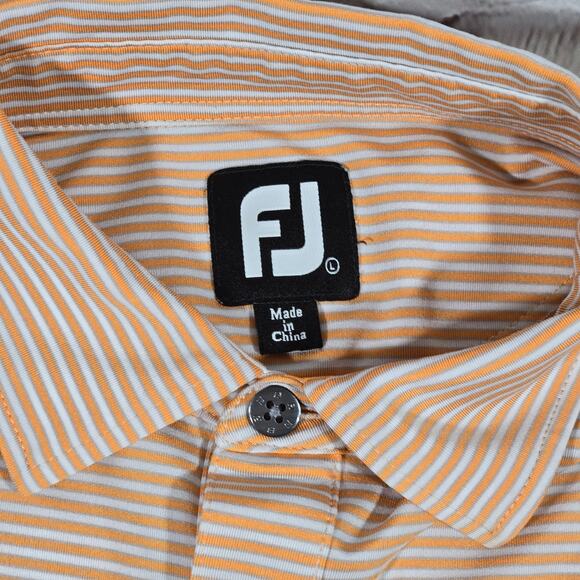 Footjoy Golf Orange & Gray Stripe Polo Self‎ Collar Golf Polo L Elmcrest Logo - Picture 4 of 8